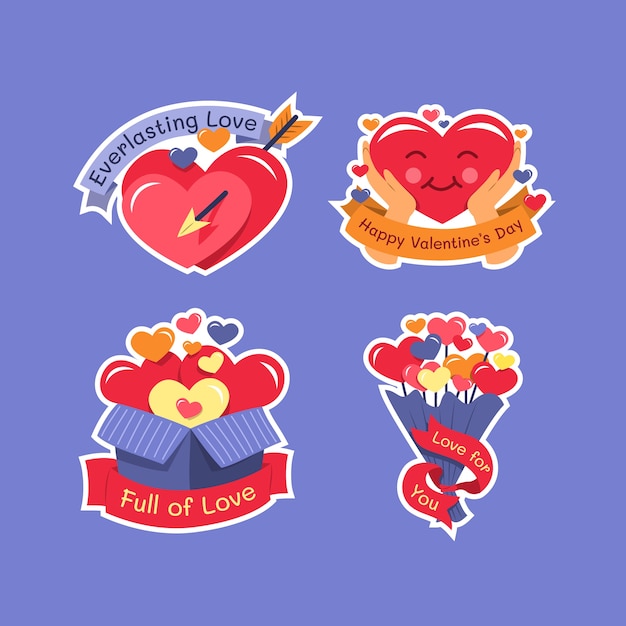 Flat valentine's day stickers collection