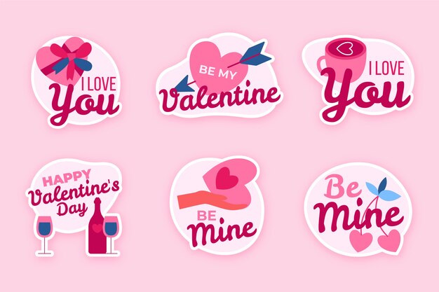 Flat valentine's day stickers collection