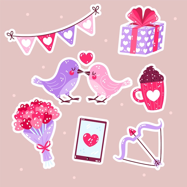 Free vector flat valentine's day stickers collection