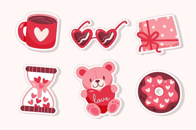 Free vector flat valentine's day stickers collection