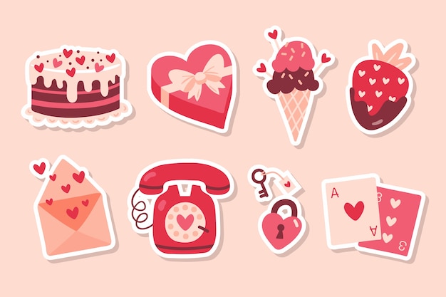 Flat valentine's day stickers collection