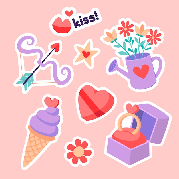 Flat valentine's day stickers collection