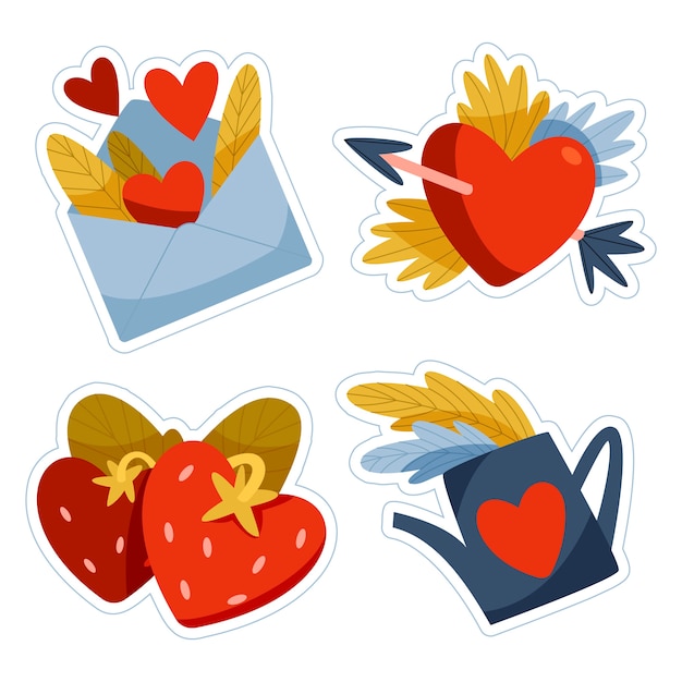 Flat valentine's day stickers collection