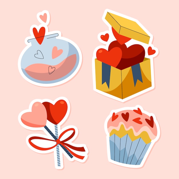 Free vector flat valentine's day stickers collection