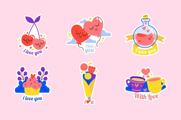 Flat valentine's day stickers collection