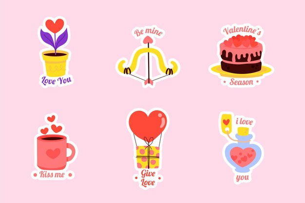 Flat valentine's day stickers collection