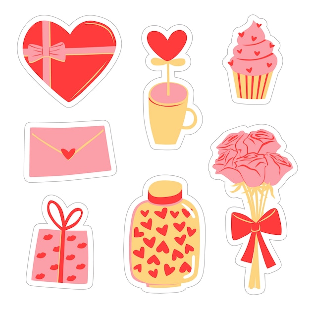 Free vector flat valentine's day stickers collection