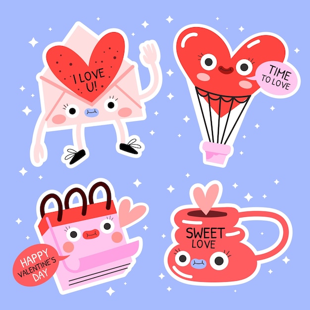 Free Vector flat valentine's day stickers collection