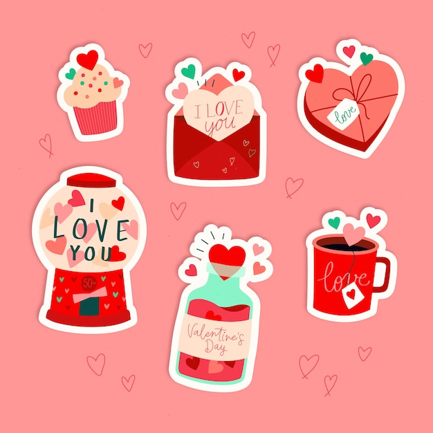 Free vector flat valentine's day stickers collection