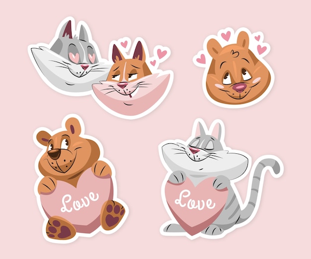 Flat valentine's day stickers collection