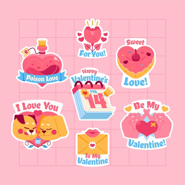 Flat valentine's day stickers collection