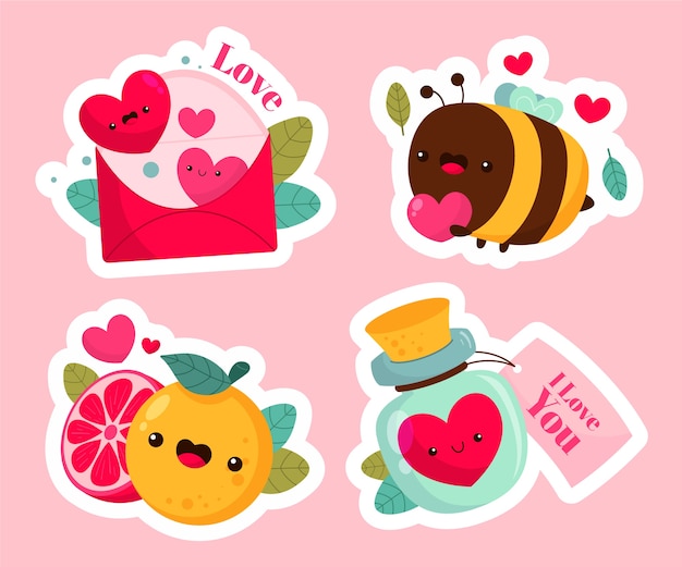 Flat valentine's day stickers collection