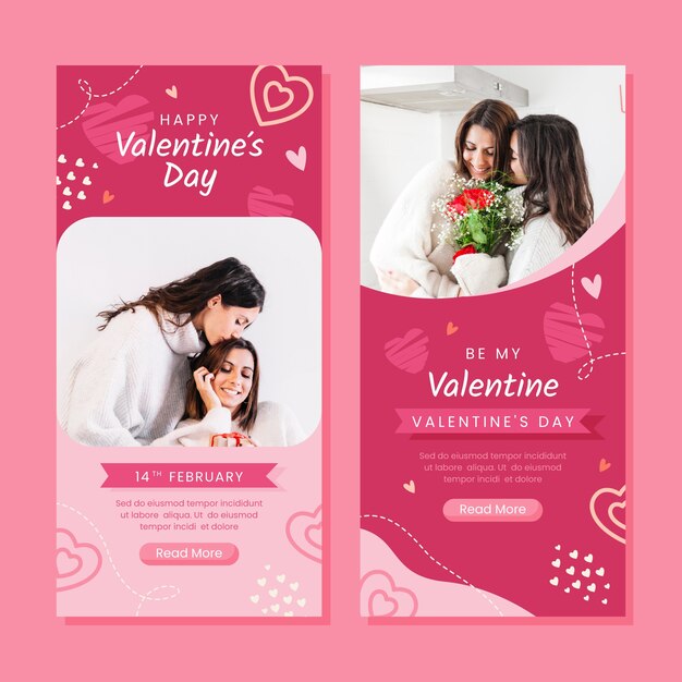 Flat valentine's day vertical banner template