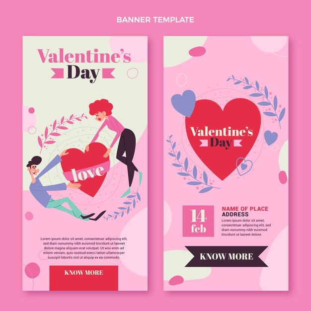 Flat valentine's day vertical banners set