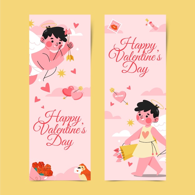 Flat valentine's day vertical banners set