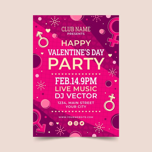 Flat valentine's day vertical flyer template