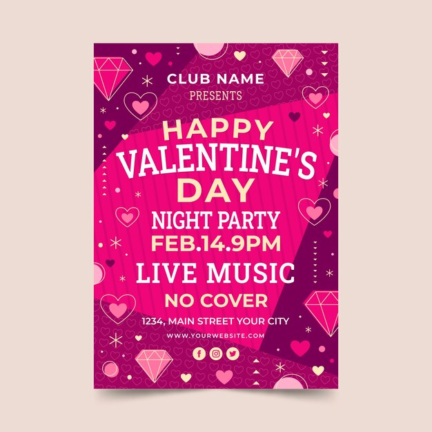 Flat valentine's day vertical flyer template