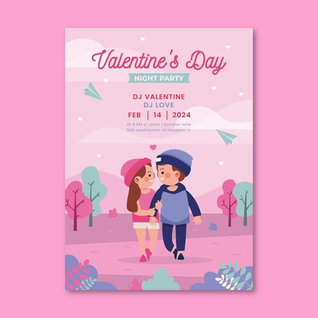 Flat valentine's day vertical flyer template