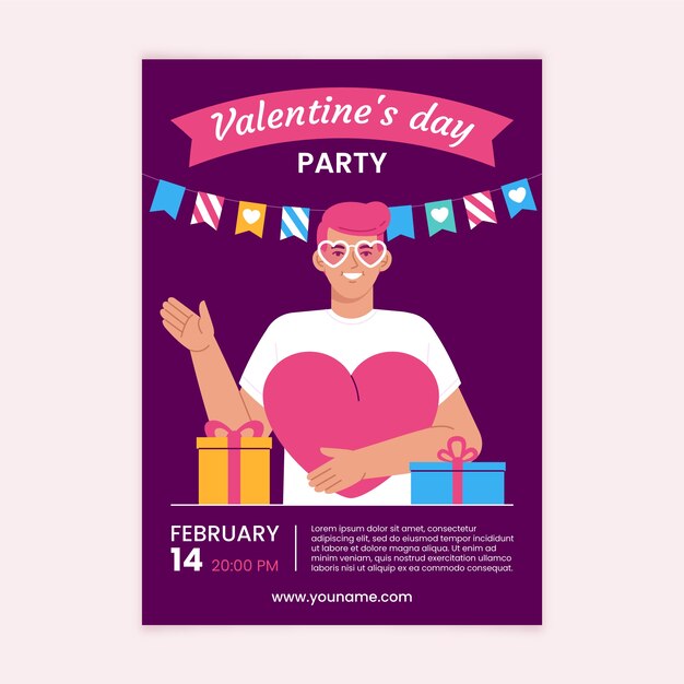 Flat valentine's day vertical flyer template