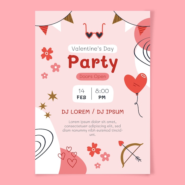 Flat valentine's day vertical flyer template