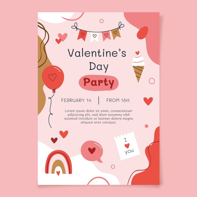 Flat valentine's day vertical flyer template