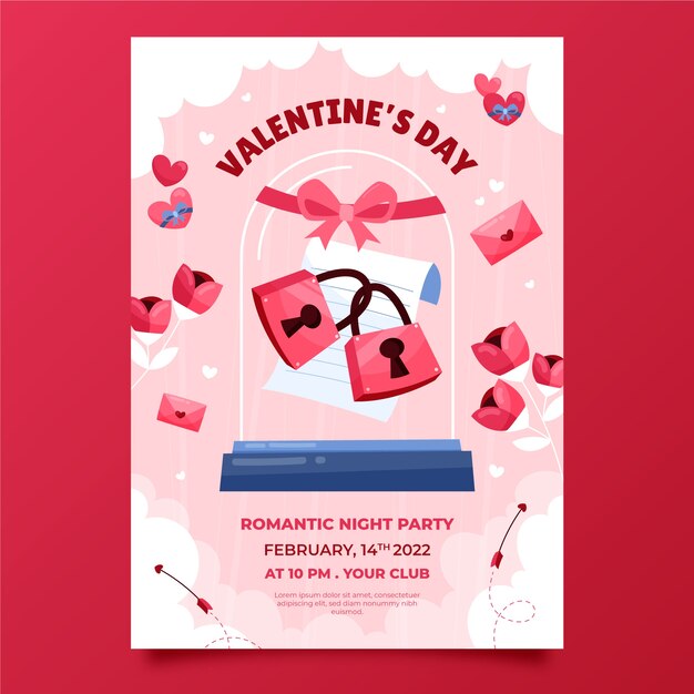 Flat valentine's day vertical flyer template