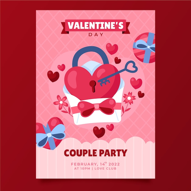 Flat valentine's day vertical flyer template