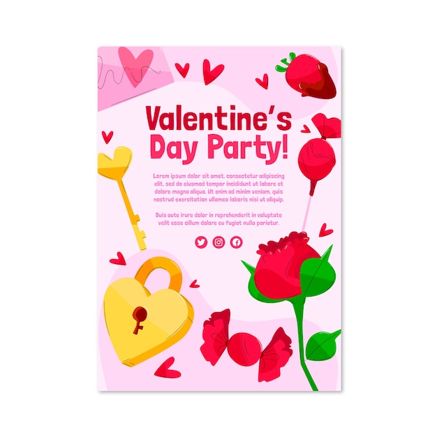 Flat valentine's day vertical flyer template