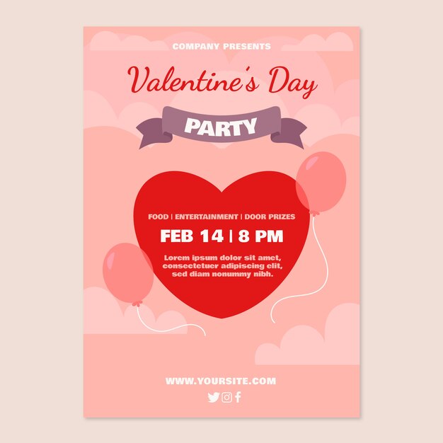 Flat valentine's day vertical flyer template