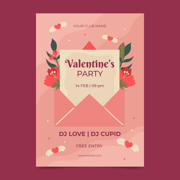 Flat valentine's day vertical flyer template