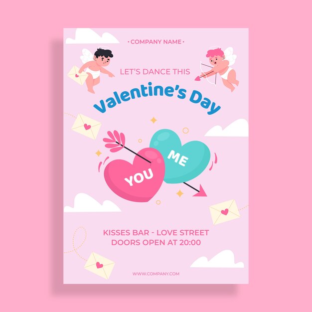 Flat valentine's day vertical flyer template