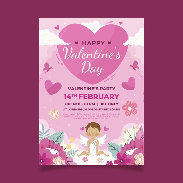 Flat valentine's day vertical flyer template