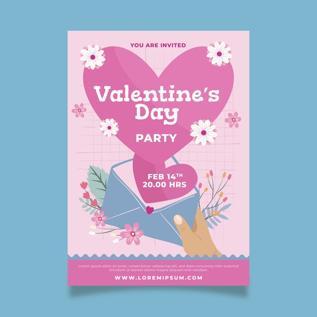 Flat valentine's day vertical flyer template