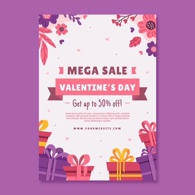 Flat valentine's day vertical flyer template