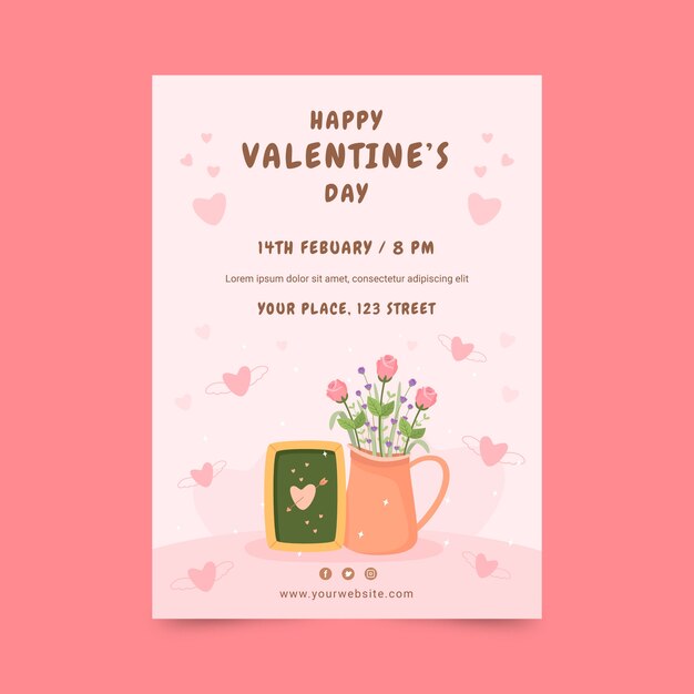 Flat valentine's day vertical flyer template