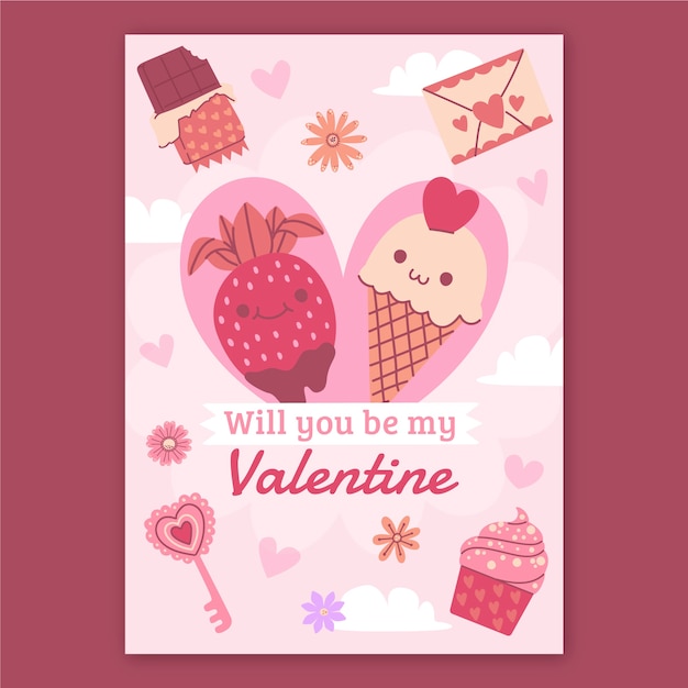 Flat valentine's day vertical flyer template