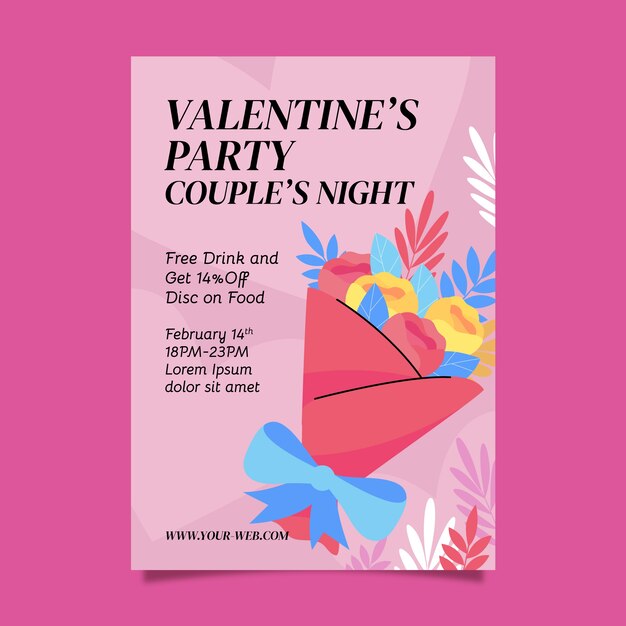 Flat valentine's day vertical flyer template