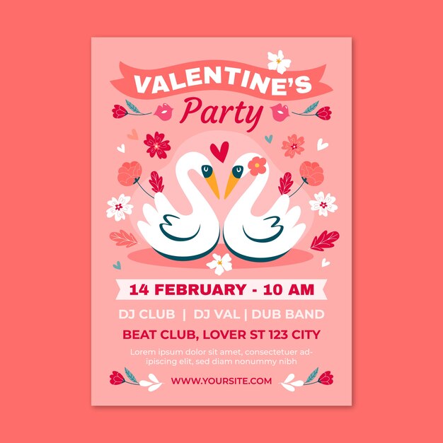 Flat valentine's day vertical flyer template