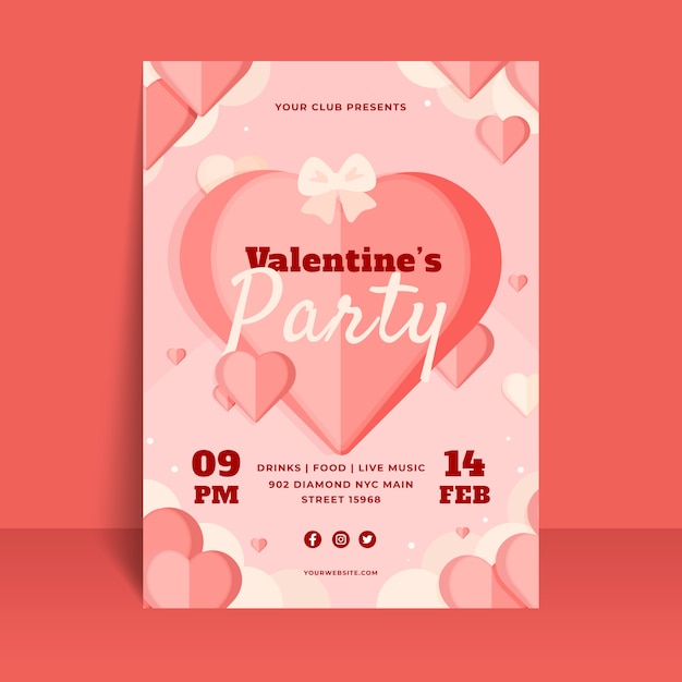 Flat valentine's day vertical poster template