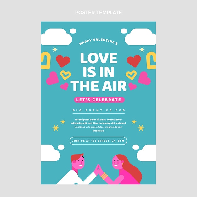 Flat valentine's day vertical poster template