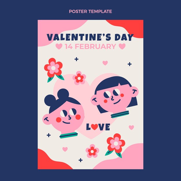 Flat valentine's day vertical poster template