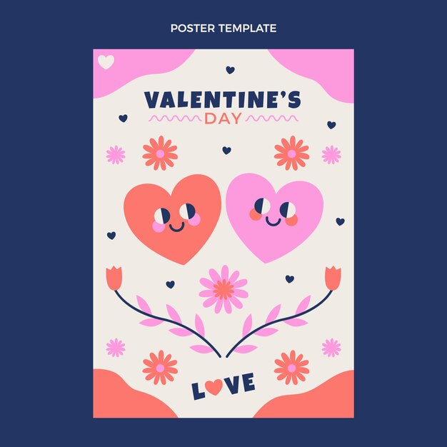 Flat valentine's day vertical poster template