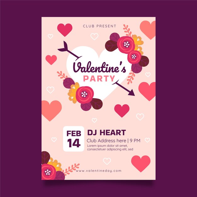 Flat valentine's day vertical poster template