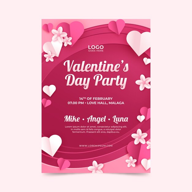 Flat valentine's day vertical poster template