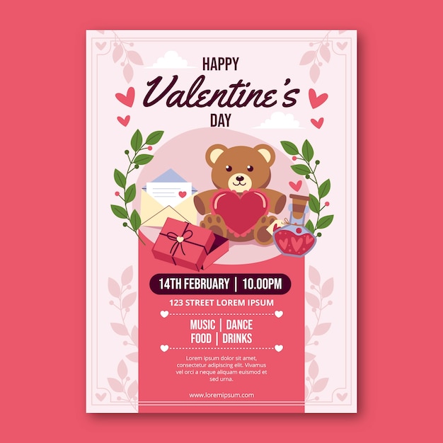 Flat valentine's day vertical poster template