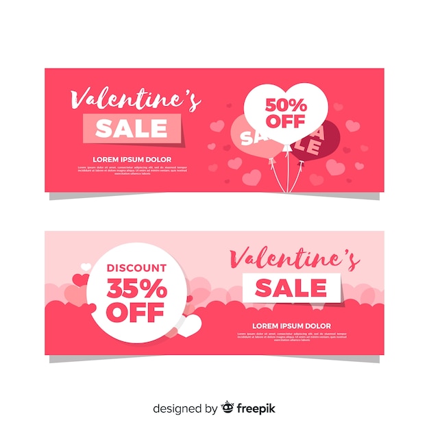 Flat valentine sale banner template