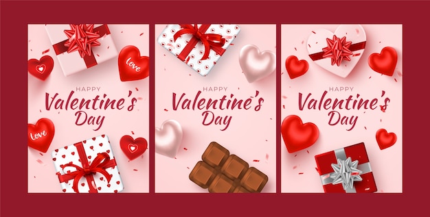 Flat valentines day celebration greeting cards collection