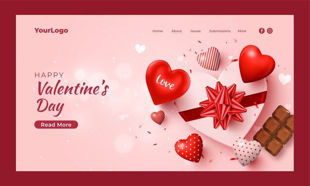 Flat valentines day celebration landing page template