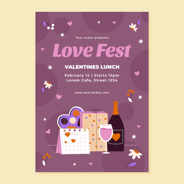 Flat valentines day celebration vertical poster template