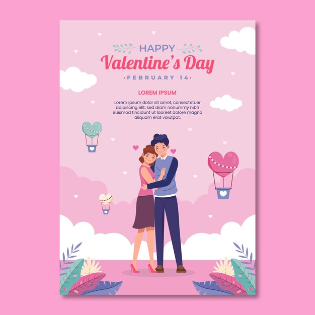 Flat valentines day celebration vertical poster template